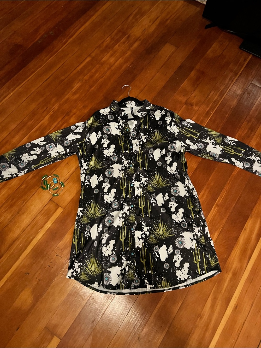 Two2Fly XL Western Cactus Shirt Dress + Custom Turquoise Bracelets